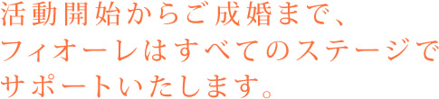 活動開始からご成婚まで、フィオーレはすべてのステージで サポートいたします。
