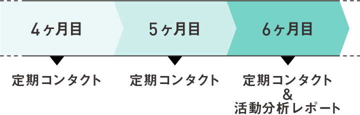 4ヶ月目 定期コンタクト 5ヶ月目 定期コンタクト 6ヶ月目 定期コンタクト&活動分析レポート
